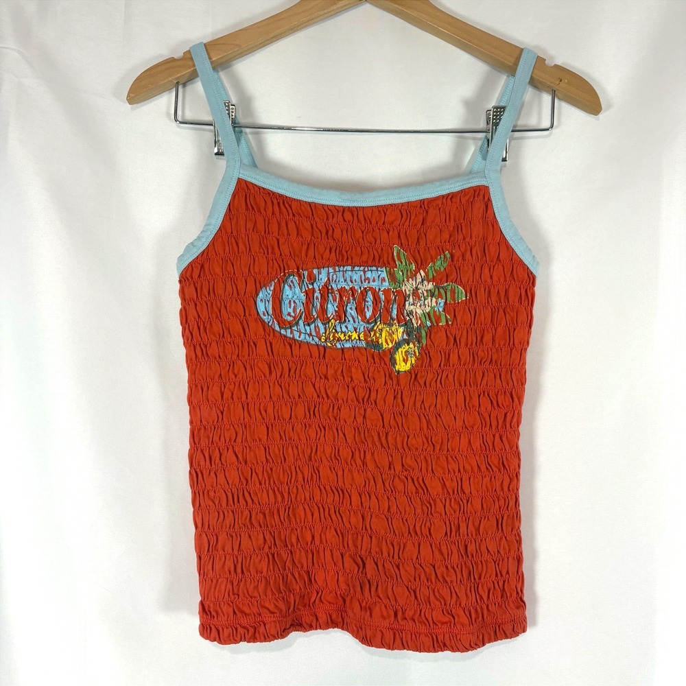 Urban Outfitters Citron Smocked Cami Top Orange Blue Y2K Graphic Tank Medium